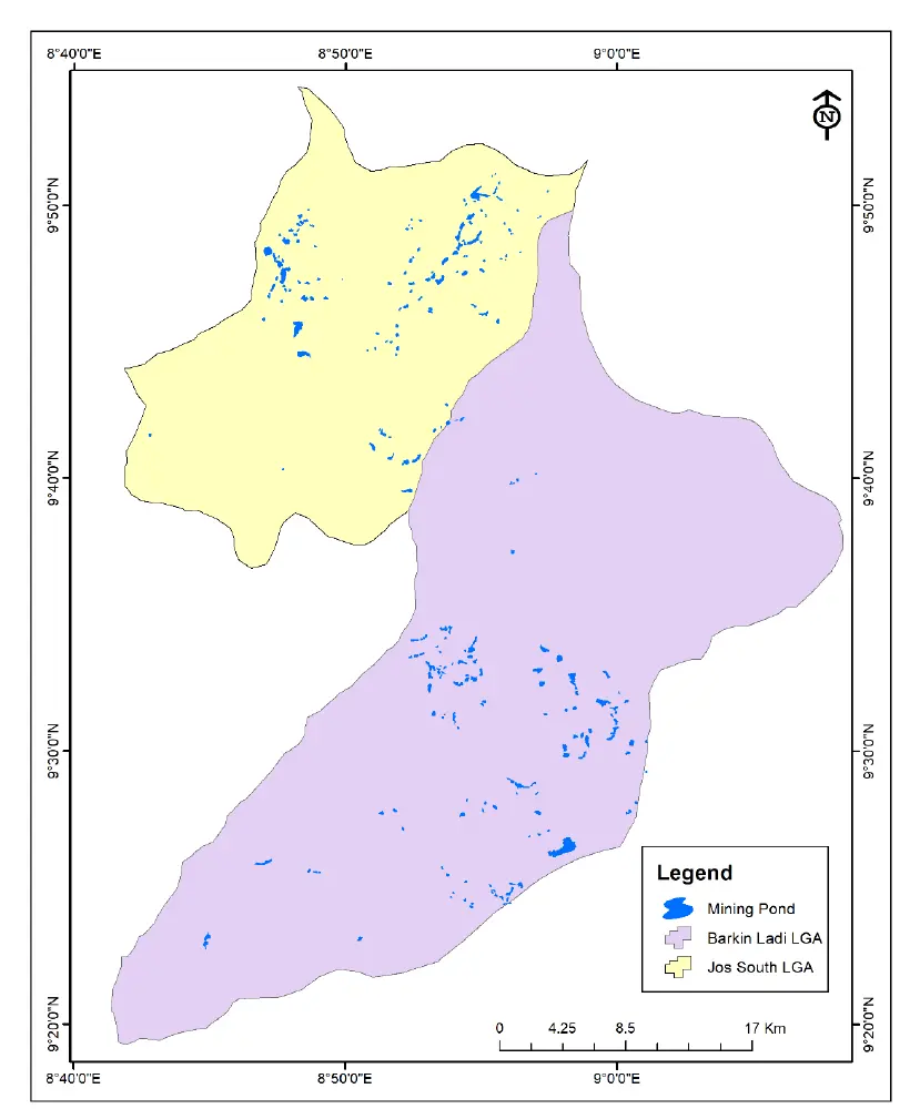 Distribution of mine ponds in the assessment area