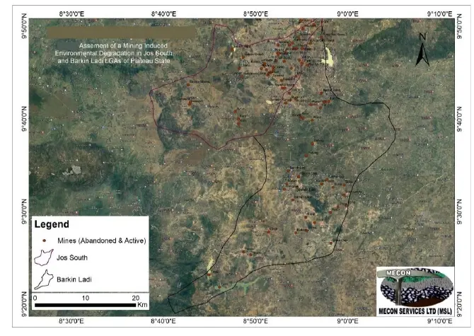 Active and abandoned mining sites in Jos South and Barkin Ladi